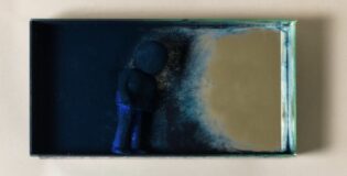 moving 2019 | objects in the miror are close B | mirror, ceramic, pigment  | 40 x 30 x 10