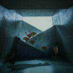 Moving  birds 2 paradise ‘ROOM I0I’ | digital ‘collage’- drawing print, AI photo | 30x40 cm (on panel 55x55 cm)