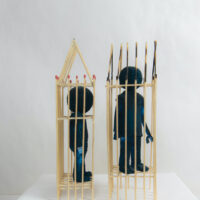 moving IN/OUT |  matchsticks, ceramic, pigment  | av 15 x 5 x  5 cm